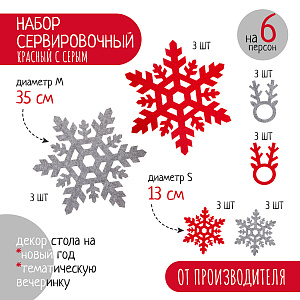 Набор для сервировки стола Новогодняя сервировка Красный с серым, 18 предметов, Санта Лючия